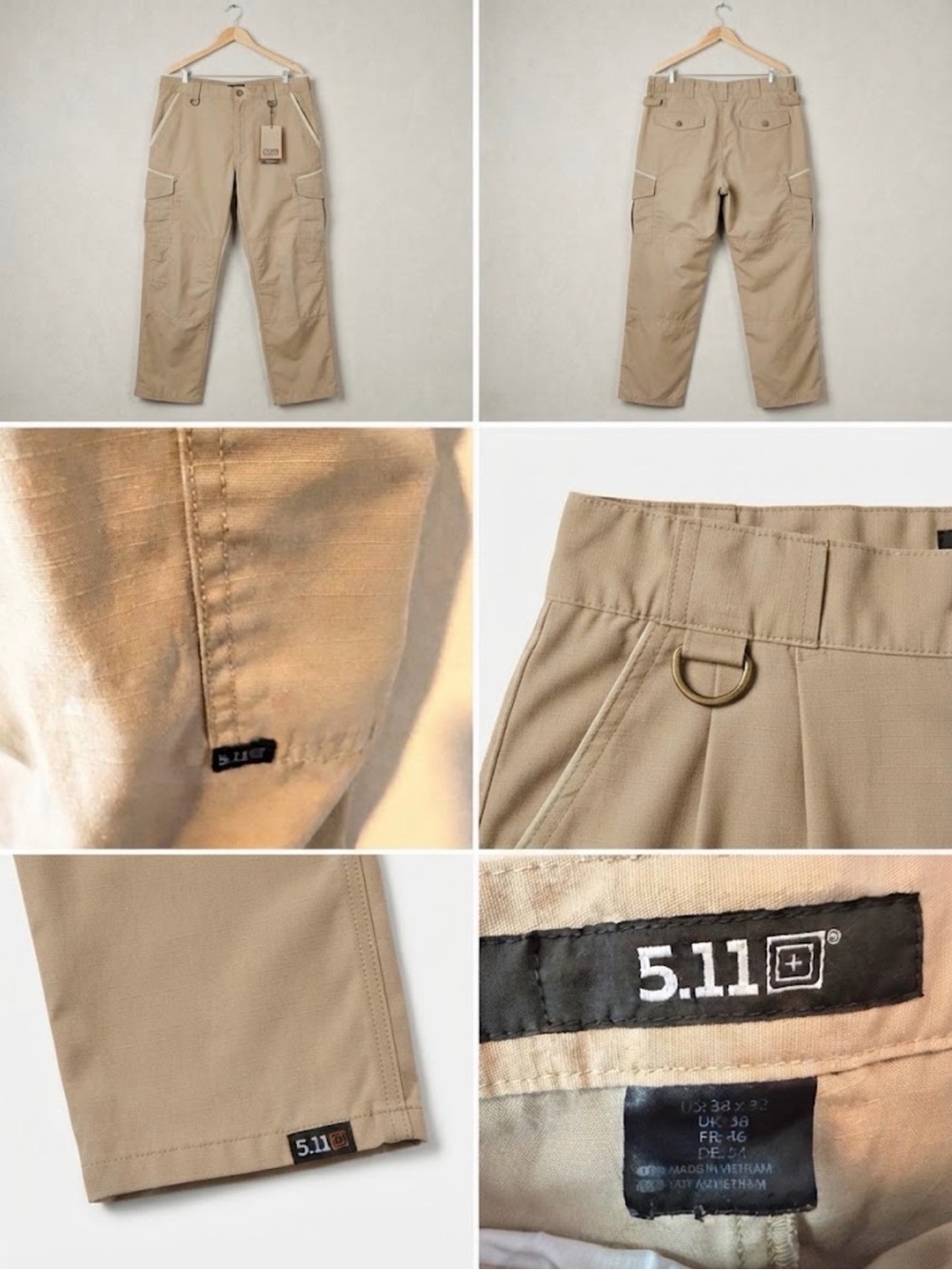 5.11 Tactical Men's Tan Cargo Pants with Utility D-Ring